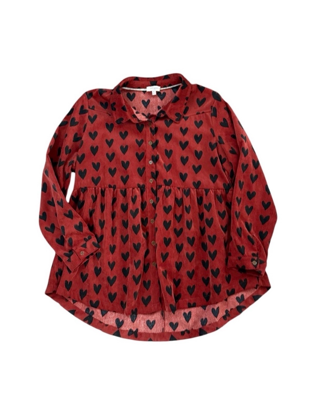 Umgee XL Red and Black Heart Corduroy Babydoll Tunic Style Top